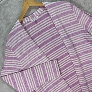 T by Talbots Women's Open Front Cardigan Purple White Striped Long Sleeve Sz XLP